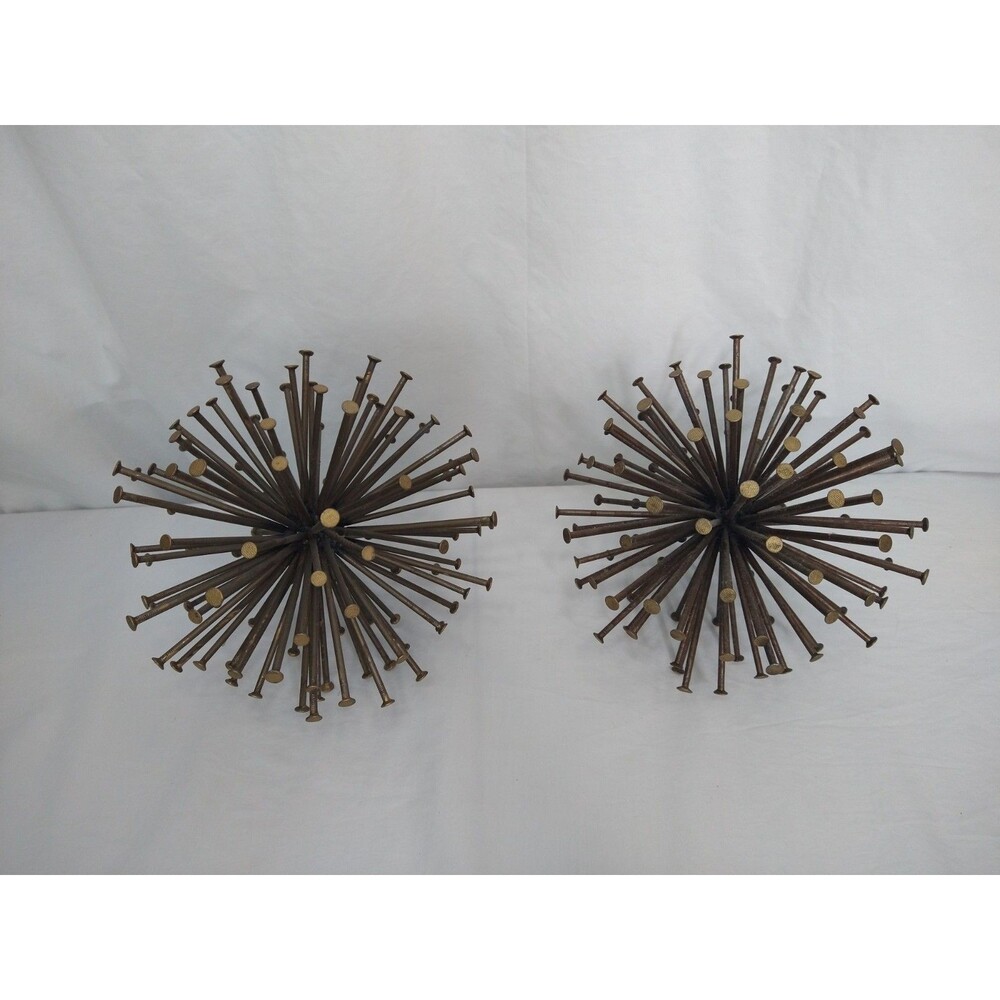 Set 2 Orbs Metal Atomic Space Starburst Industrial Brutalist